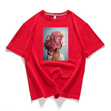 Load image into Gallery viewer, 95% cotton bloom flower feather women t -shirt 2019 summer short sleeve round neck harajuku printing tee Casual fashion Female