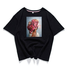 Load image into Gallery viewer, 95% cotton bloom flower feather women t -shirt 2019 summer short sleeve round neck harajuku printing tee Casual fashion Female
