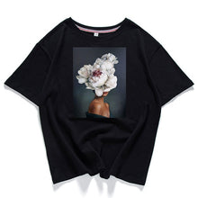 Load image into Gallery viewer, 95% cotton bloom flower feather women t -shirt 2019 summer short sleeve round neck harajuku printing tee Casual fashion Female
