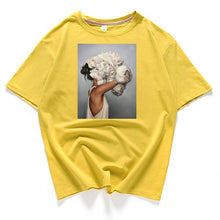 Load image into Gallery viewer, 95% cotton bloom flower feather women t -shirt 2019 summer short sleeve round neck harajuku printing tee Casual fashion Female
